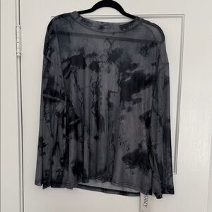 Elegant Sheer Gray Tie-Dye Long Sleeve Top